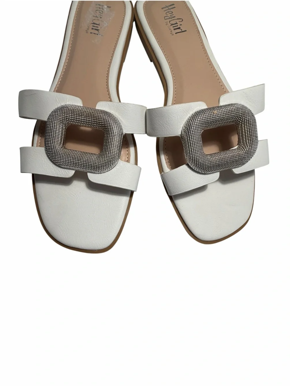 Corkys Ring around the Rosie White Slide Sandals with Decorative Buckle Sz 10